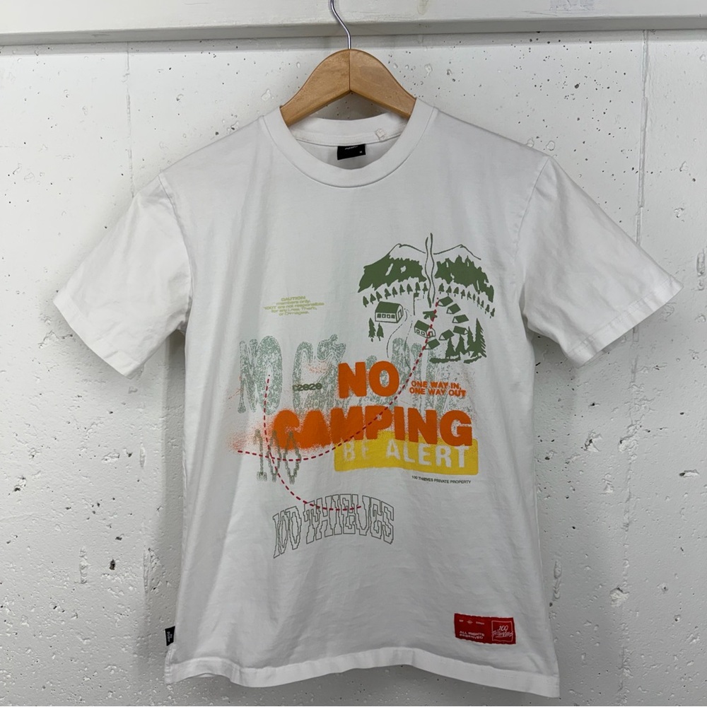 100 Thieves Size Medium No Camping White T- Shirt